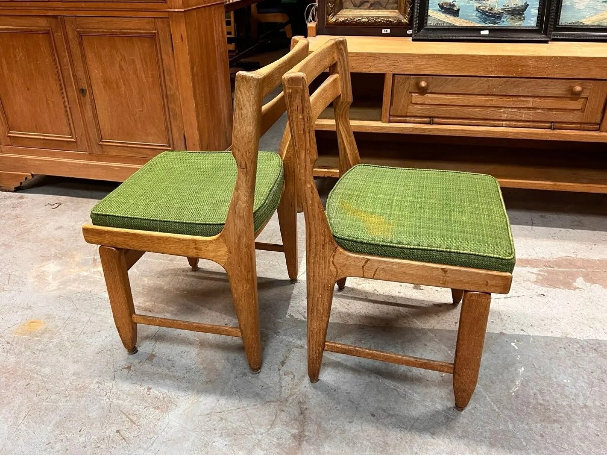 Guillerme And Chambron, A Set Of 8 Oak Chairs. Votre Maison, 1970.-photo-1