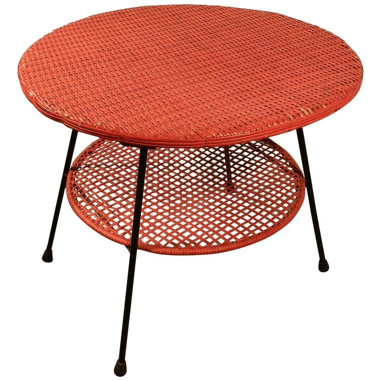 Metal And Rattan Side Table, Circa 1950 -photo-3