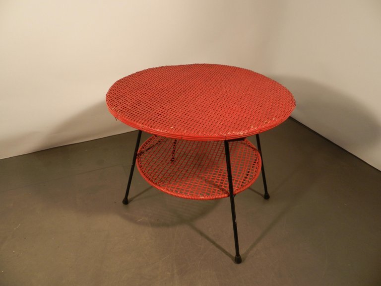 Metal And Rattan Side Table, Circa 1950 -photo-4