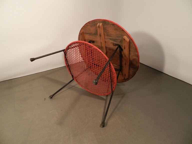 Metal And Rattan Side Table, Circa 1950 -photo-1