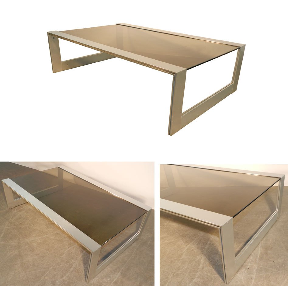 Jean Francois Sergeant, Lacquered Aluminum And Tinted Glass Coffee Table, Circa 1970-photo-2