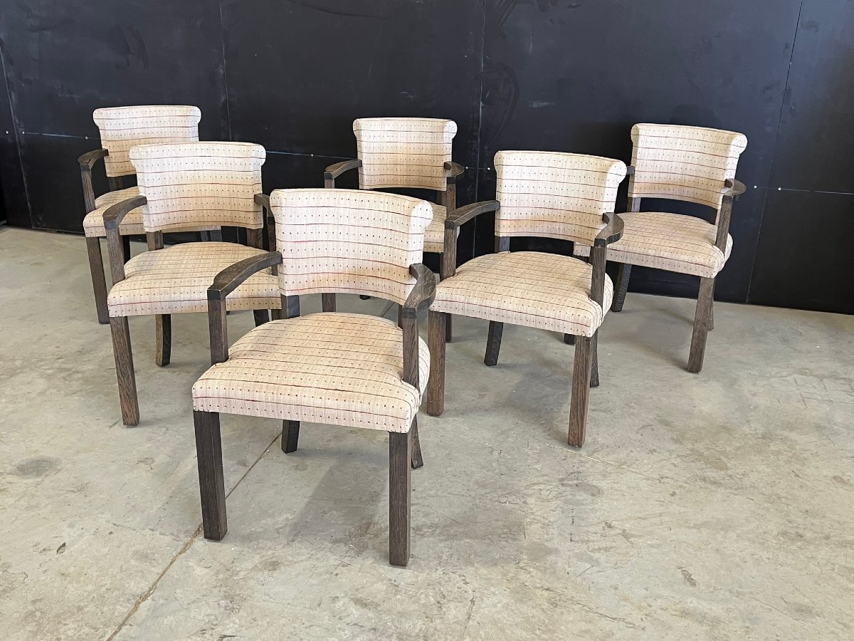 Suite de 6 fauteuils bridges époque art déco en chêne circa 1930/194O-photo-7