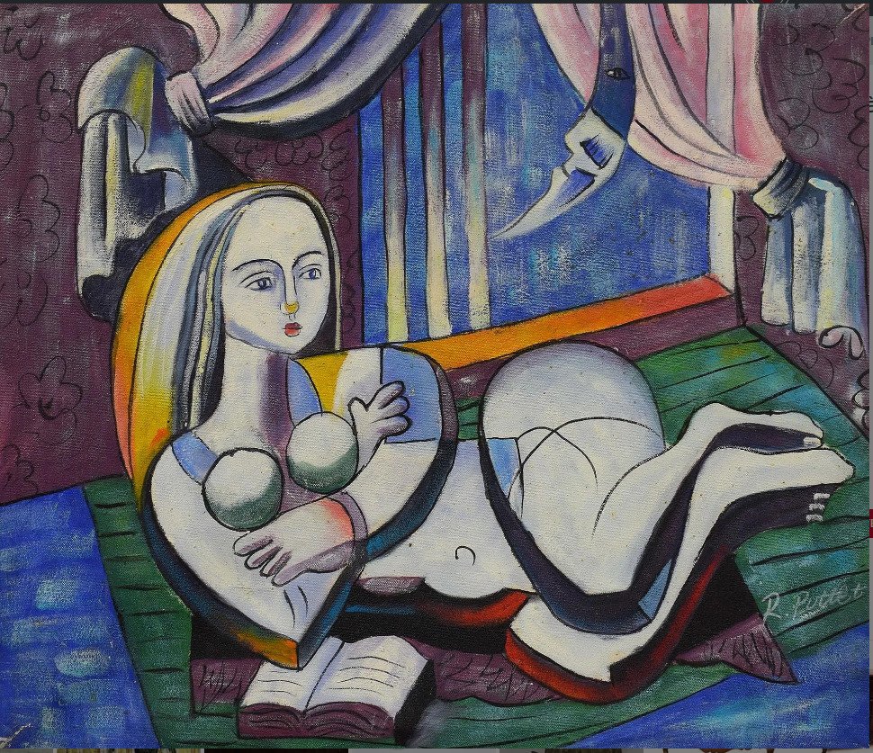 Pottet, R. "young Woman With A Book" Oil On Canvas, Signed Lower Right - 50x60 -photo-2