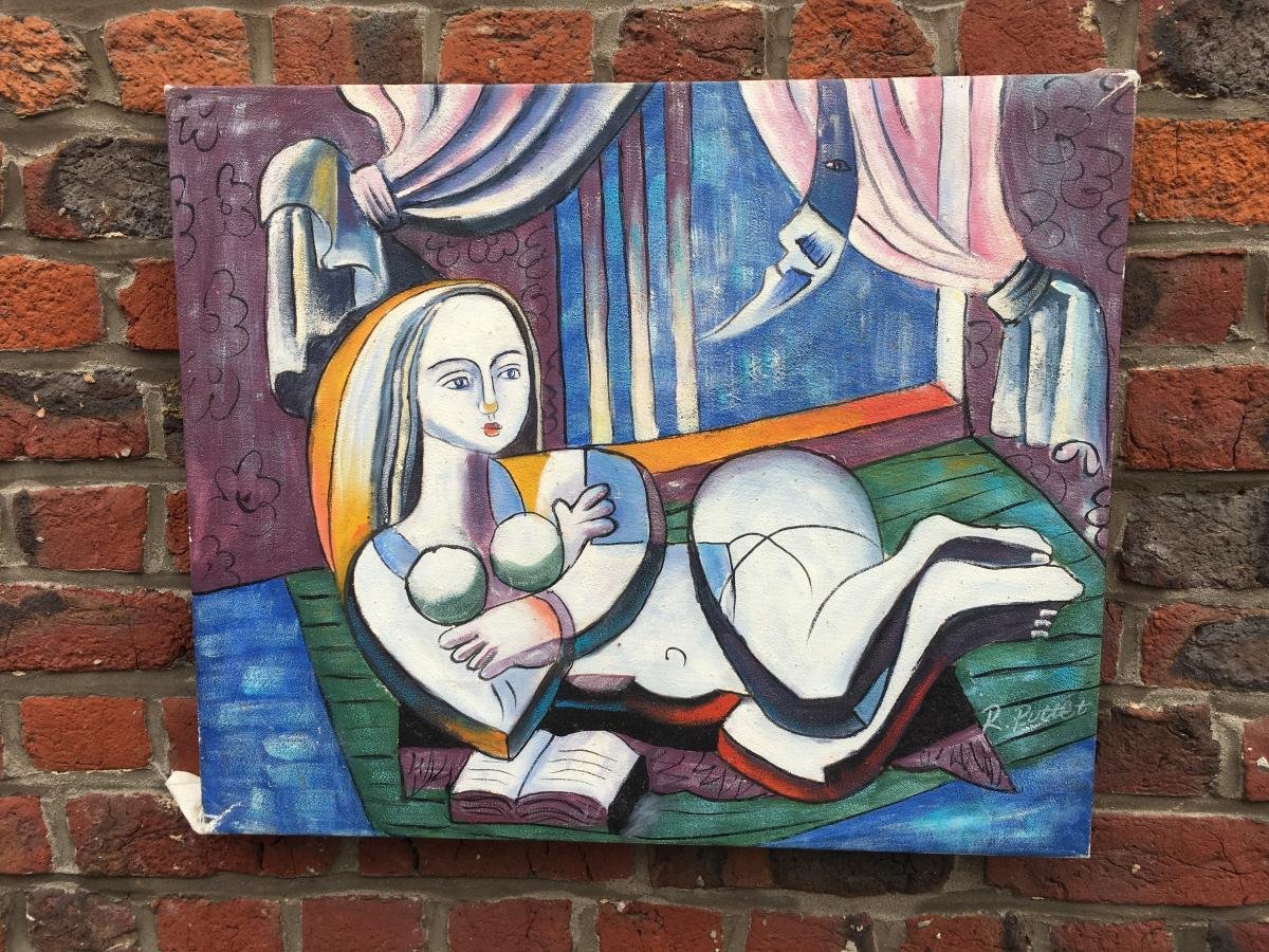 Pottet, R. "young Woman With A Book" Oil On Canvas, Signed Lower Right - 50x60 