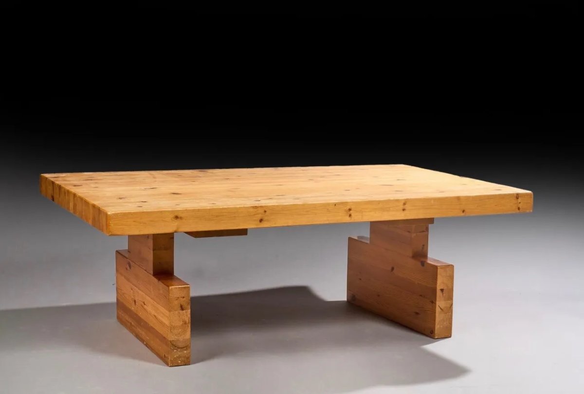 Grande table en sapin dans le style de Mario Ceroli cirac1950/1960