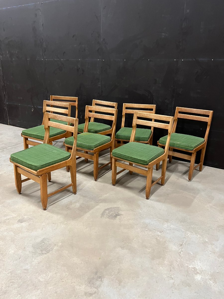 Guillerme et Chambron, série de 8 chaise en chêne. Edition Votre Maison, 1970. -photo-4