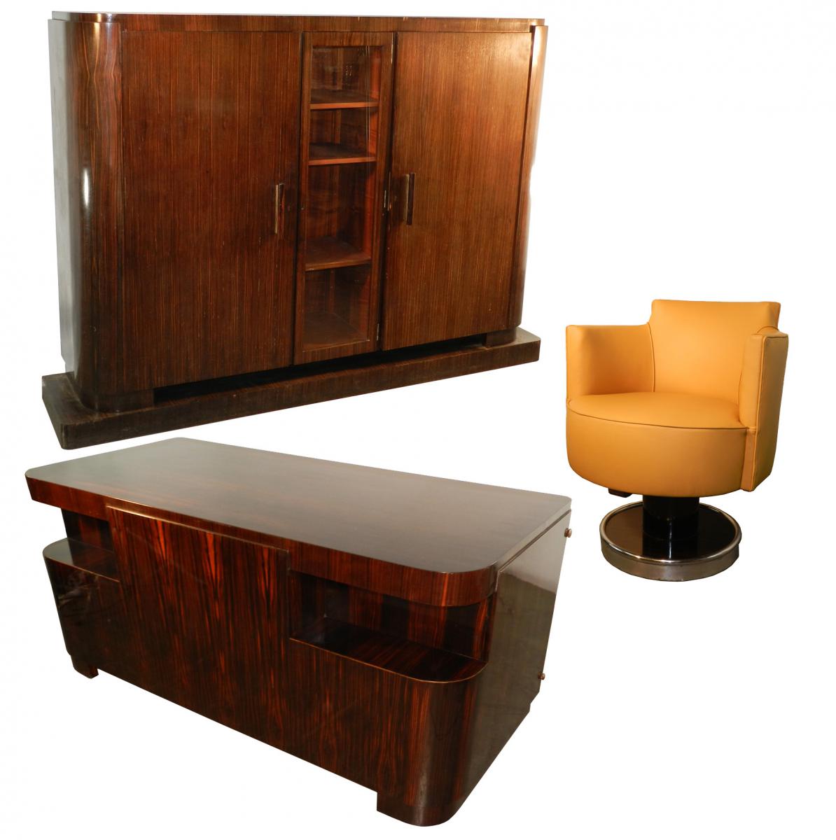 Decoene Freres, Cabinet Art Deco Ebene Veneer From Macassar