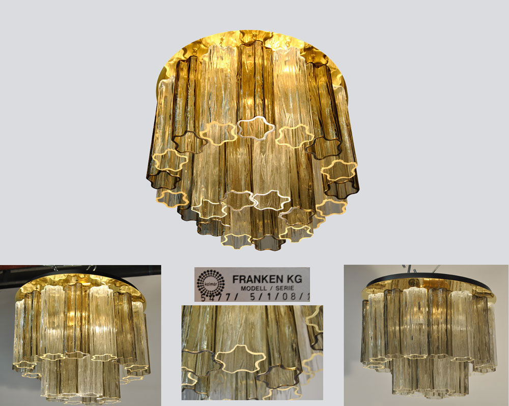 Chandelier / Ceiling Lamp 1970, Glass Shade And Metal, Kalmar Edition-photo-2