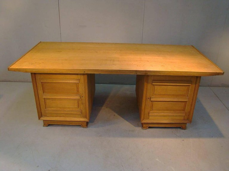 1940 French Work, Art-deco Desk In Oak And Oak Veneer-photo-2