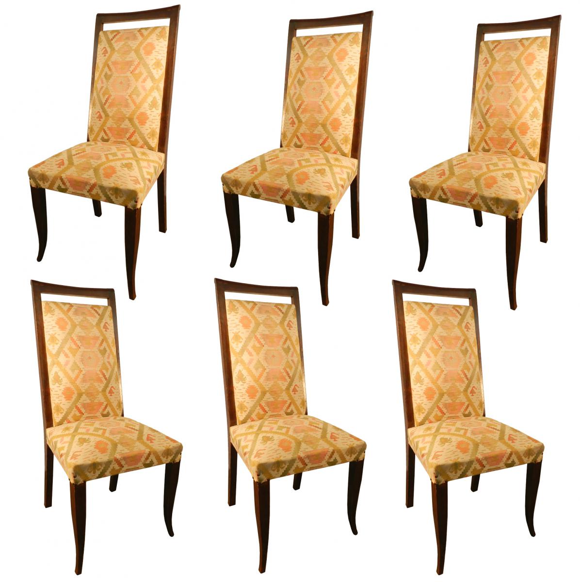 Suite Of 6 Art Deco Chairs With High Backs, Circa 1930