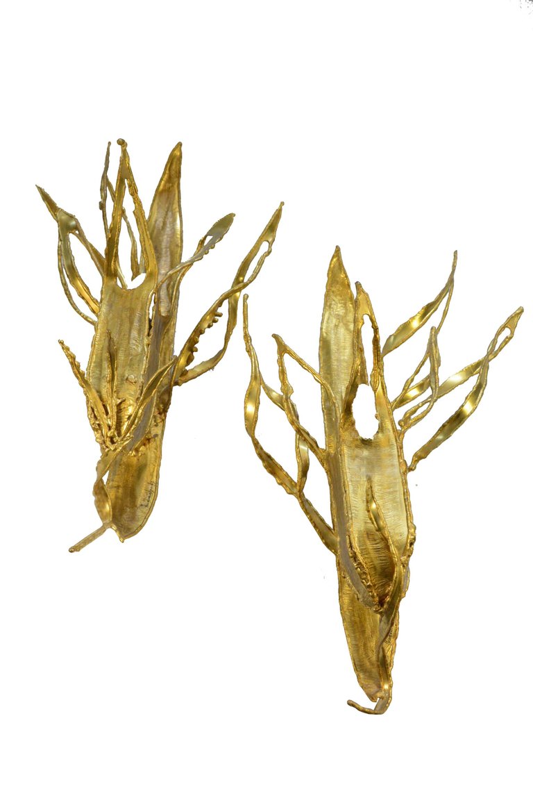 Paul Moerenhout, Pair Of Brass Brutalist Sconces Circa 1970