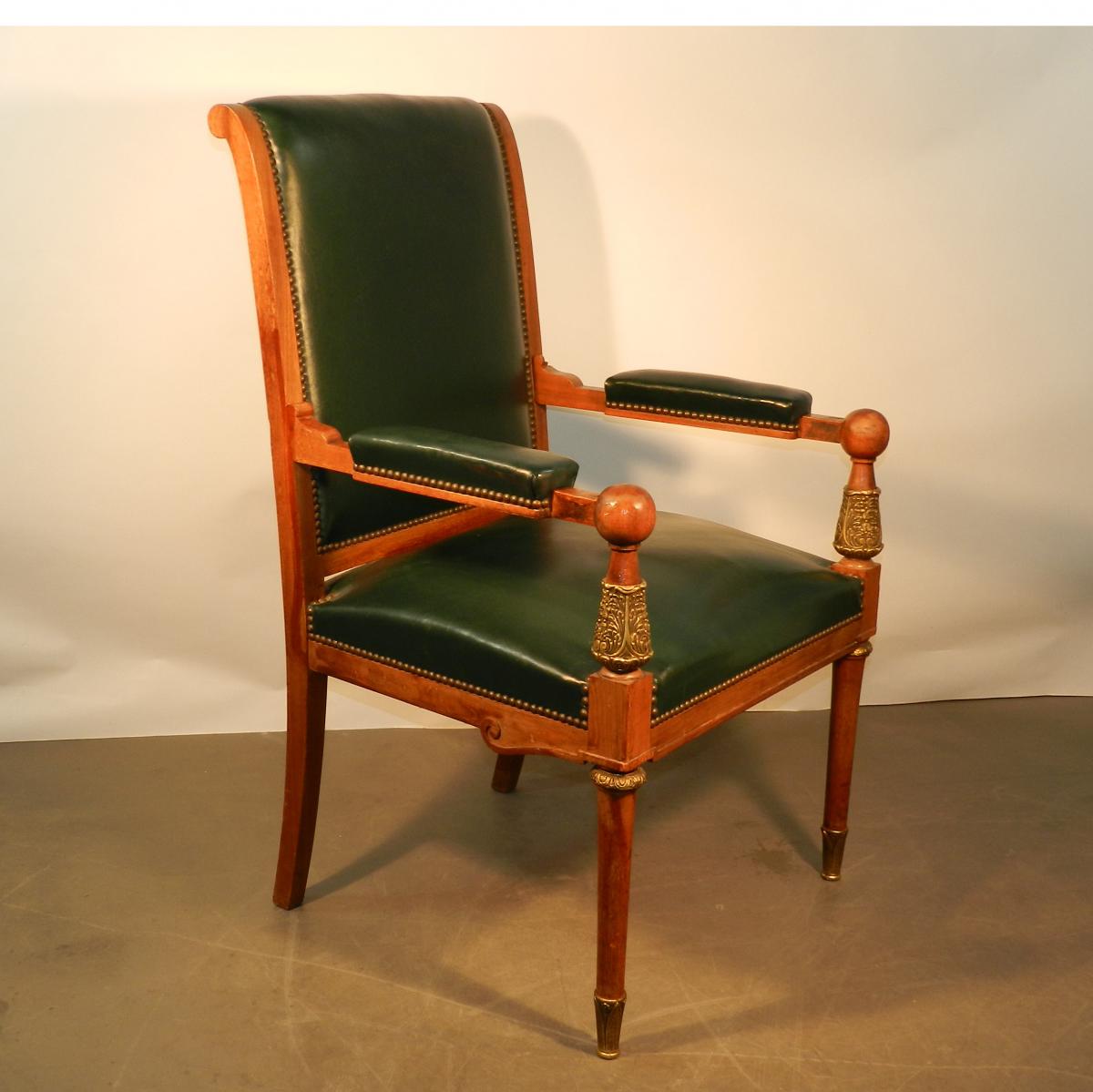 Large Armchair In Walnut Empire Style 1930/1950-photo-3