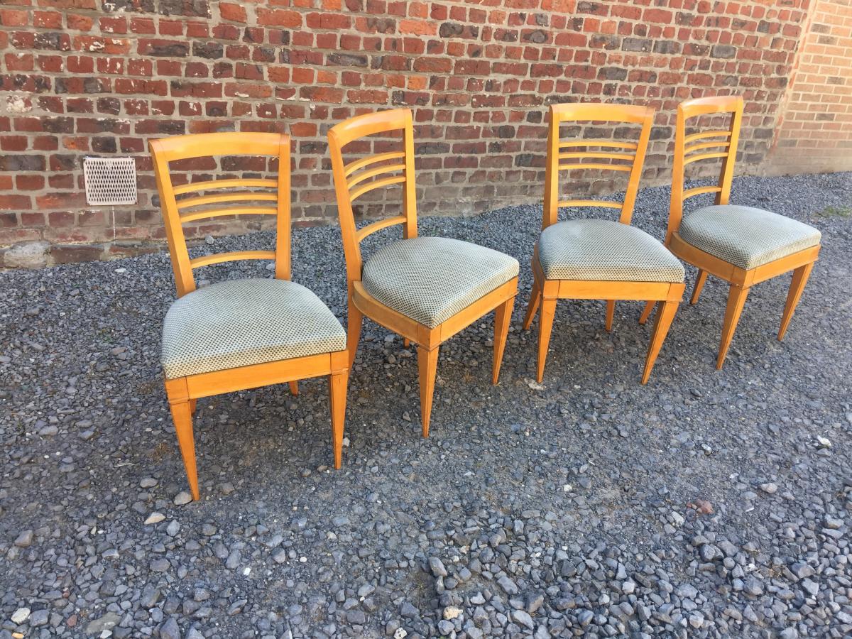 4 Elegant Art Deco Chairs, Circa 1940 (table Available)-photo-4