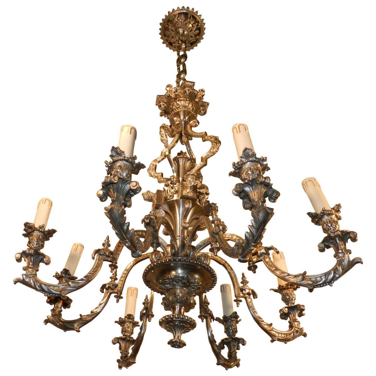 Grand Chandelier 19th Silver Bronze Decor Characters