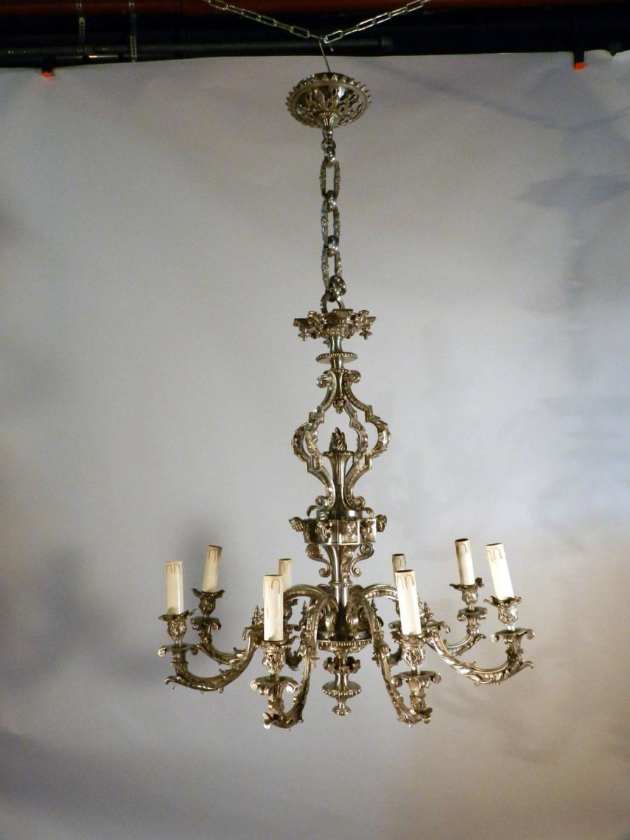 Grand Chandelier 19th Silver Bronze Decor Characters-photo-2