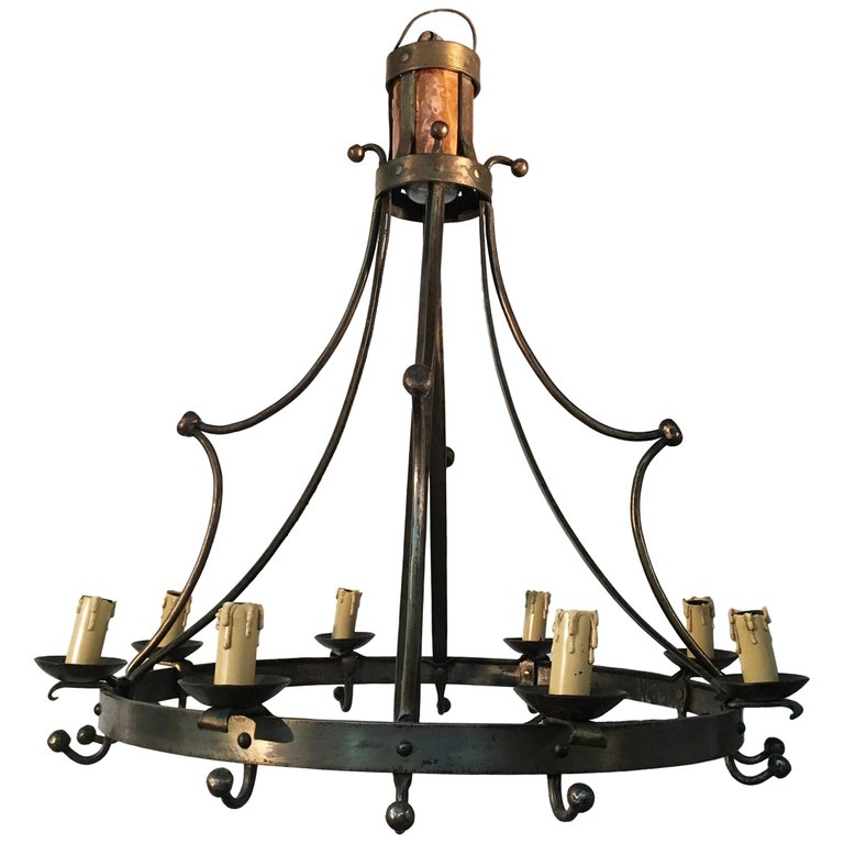 Classic Neo Chandelier In Steel And Brass Circa 1950