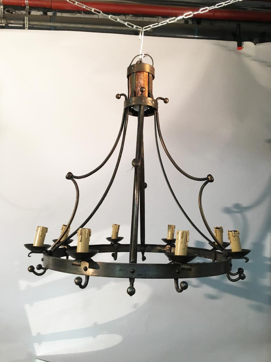 Classic Neo Chandelier In Steel And Brass Circa 1950-photo-2