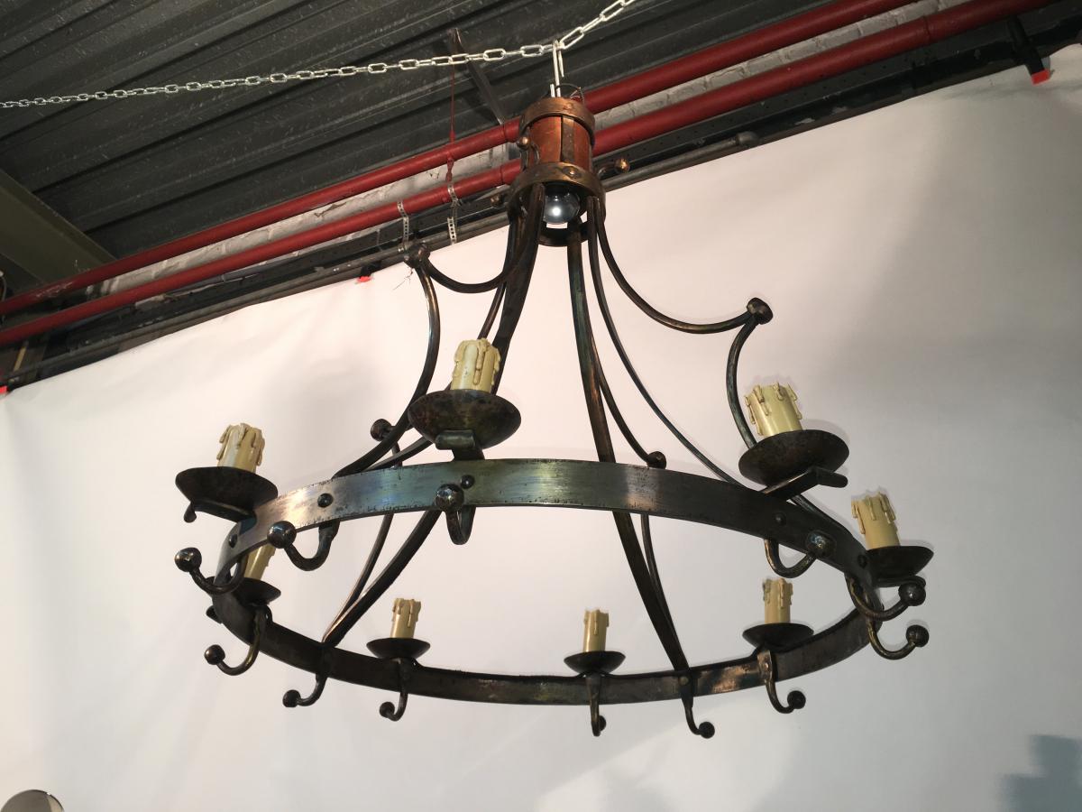 Classic Neo Chandelier In Steel And Brass Circa 1950-photo-1