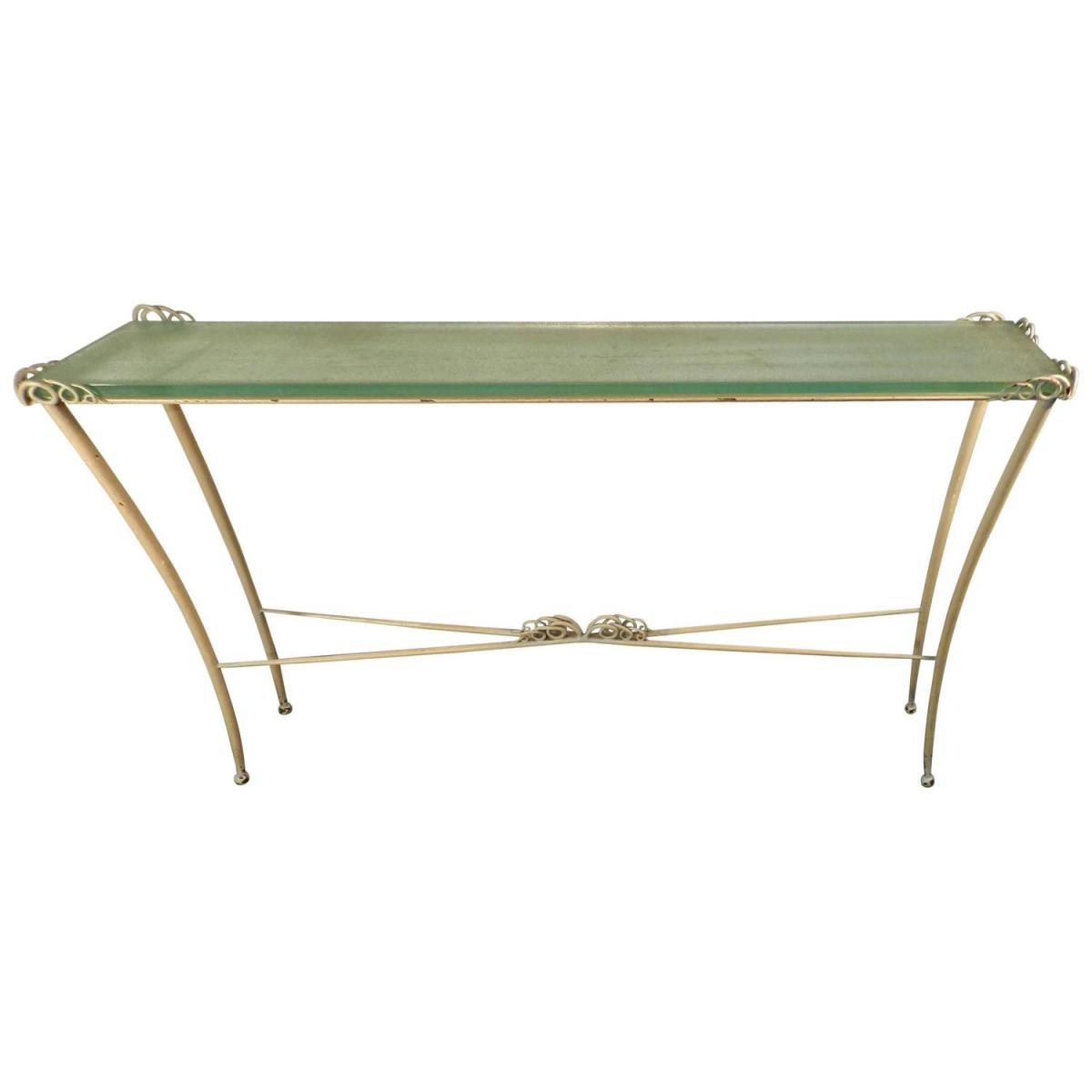 Console Table Art Deco Lacquered Metal And Glass. 1940/1950.