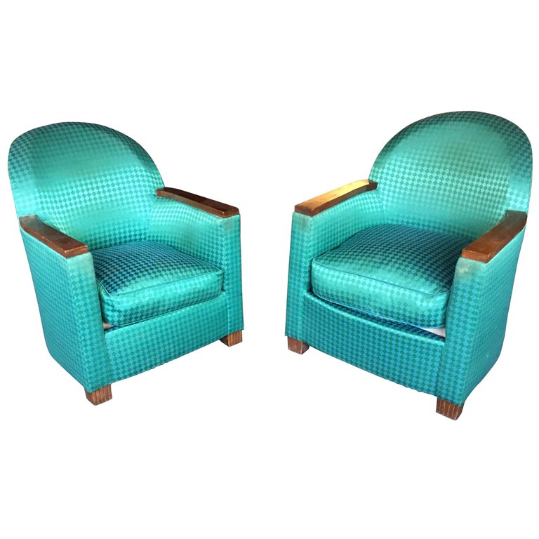 Pair Of Armchairs Period Art Deco, Mahogany And Fabric, Circa 1930