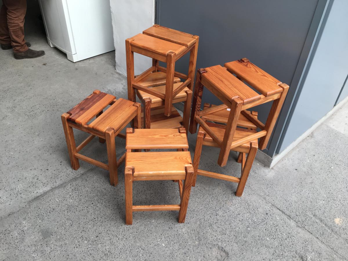 Pierre Gautier-delaye, Six Pine Stools, Circa 1956-photo-2