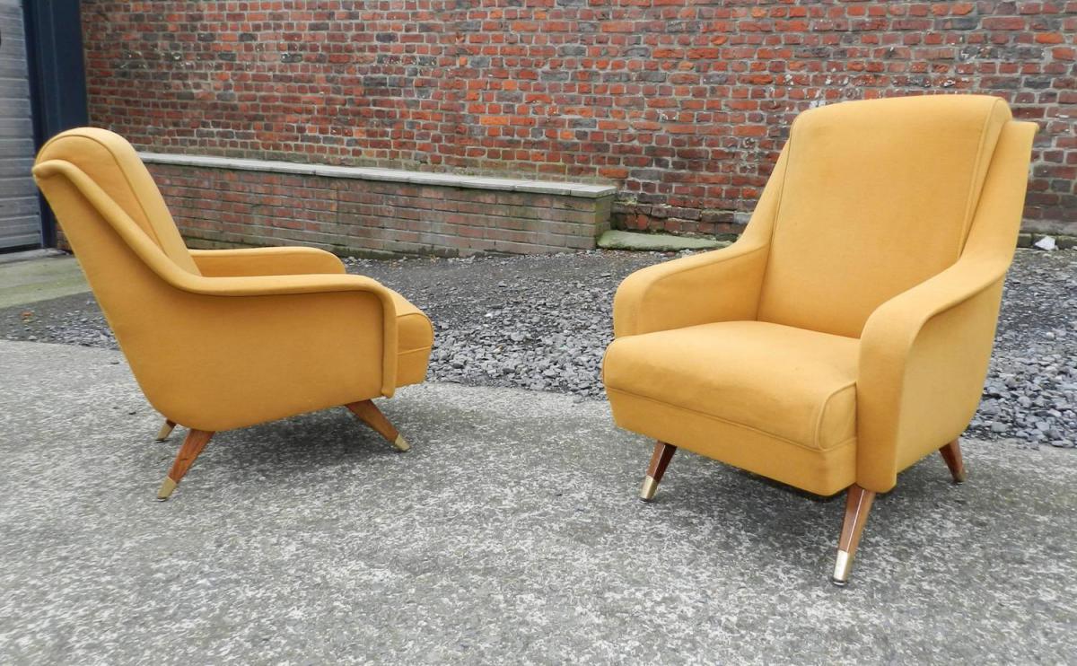 Erton, Pair Of Vintage Armchairs Around 1950, Original Fabric-photo-4