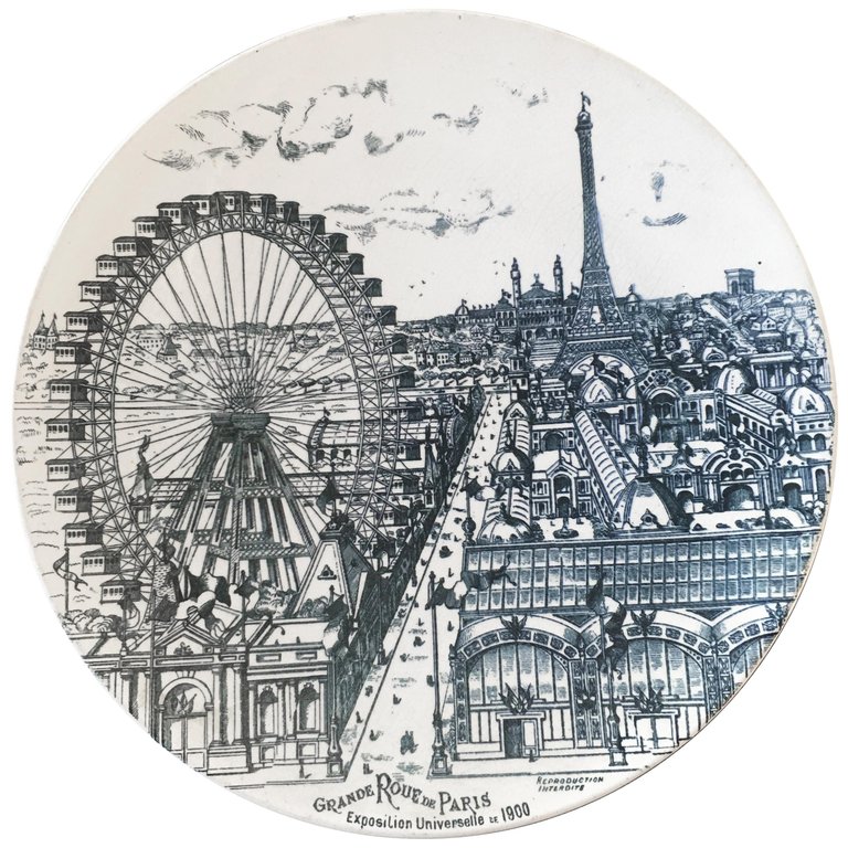 Grand Plat En Céramique , "la Grande Roue De Paris ,exposition Universelle De Paris Circa 1900 