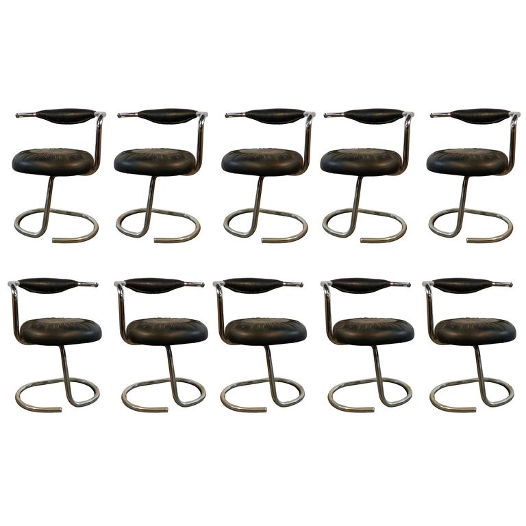 Giotto Stoppino, 10 Chaises Chrome Et Moleskine Italie 1970 