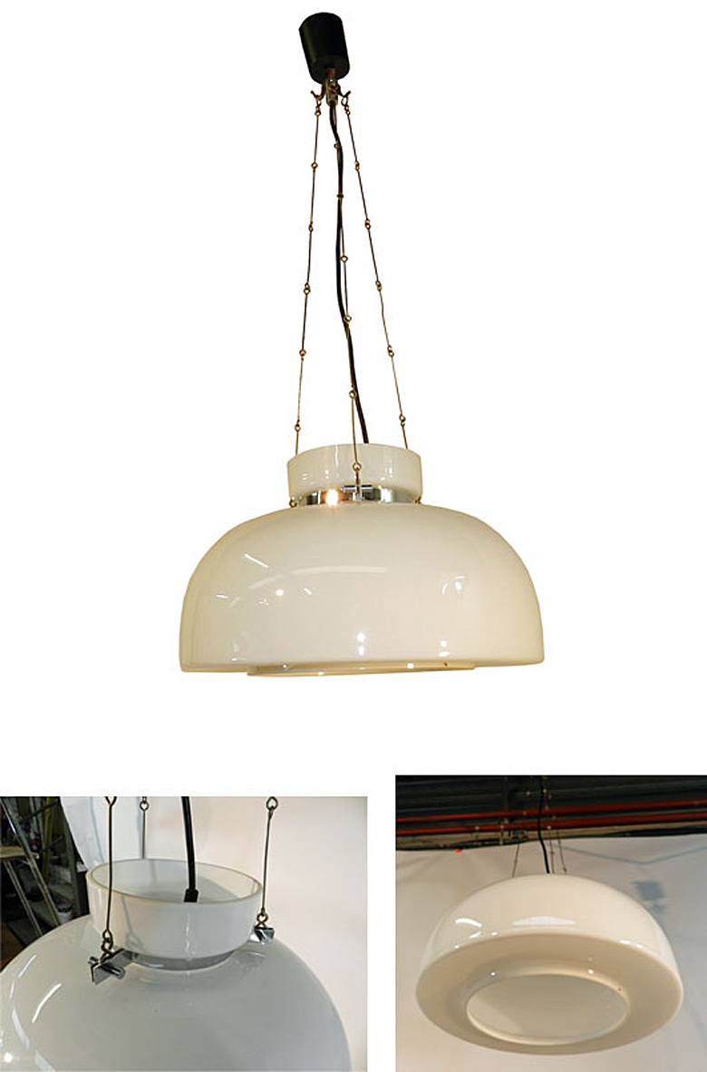 Stilnovo (attibué A) Pendant In White Opaline, Italy 1980-photo-2