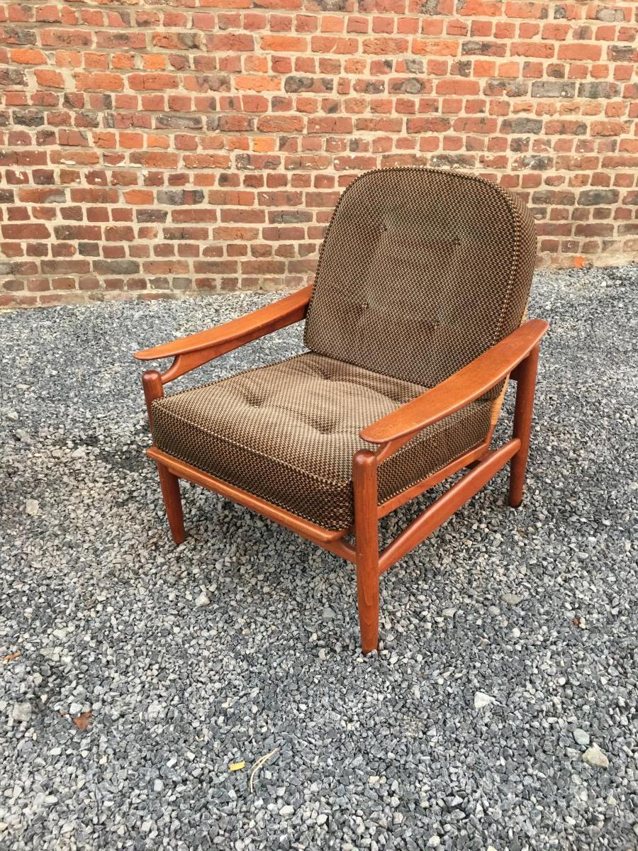 Important Scandinavian Teak And Rattan Lounge, Circa 1960/1970-photo-6