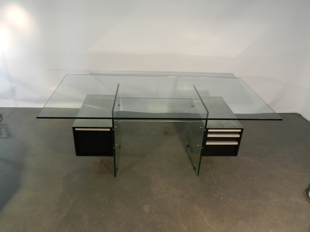 Xavier Marbot, Large Office 1970, Model "esteral" Steel, Glass, Wood Lacquer-photo-4