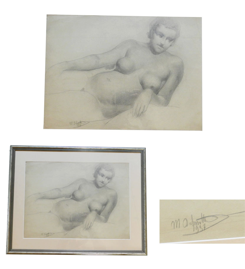 Marcel Delmotte (1901-1984) "nude Couché", Drawing Signed M. Delmotte And Dated 1937-photo-2