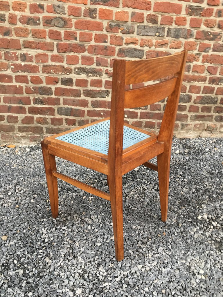  3 Chaises En Chêne Dans Le Style De René Gabriel, Circa 1950-photo-3