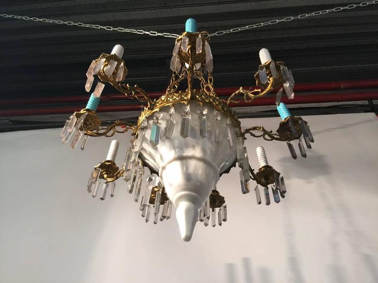 Chandelier 1900, Ceramic, Crystal And Brass-photo-1