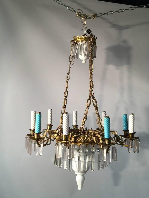 Lustre 1900, En Céramique, Cristal Et Laiton -photo-2