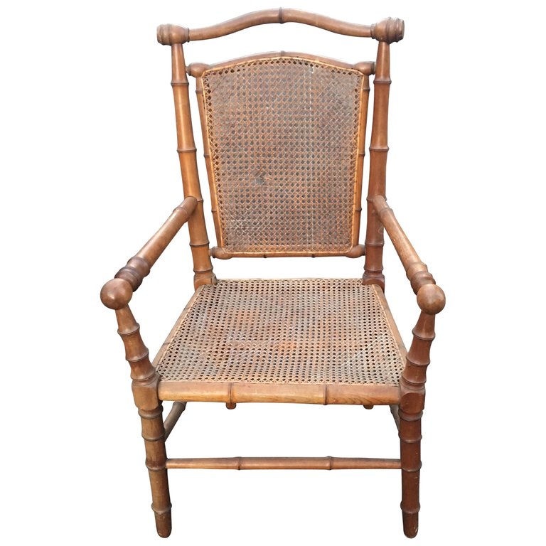 Fauteuil 1900 En Bois à l'Imitation Du Bambou