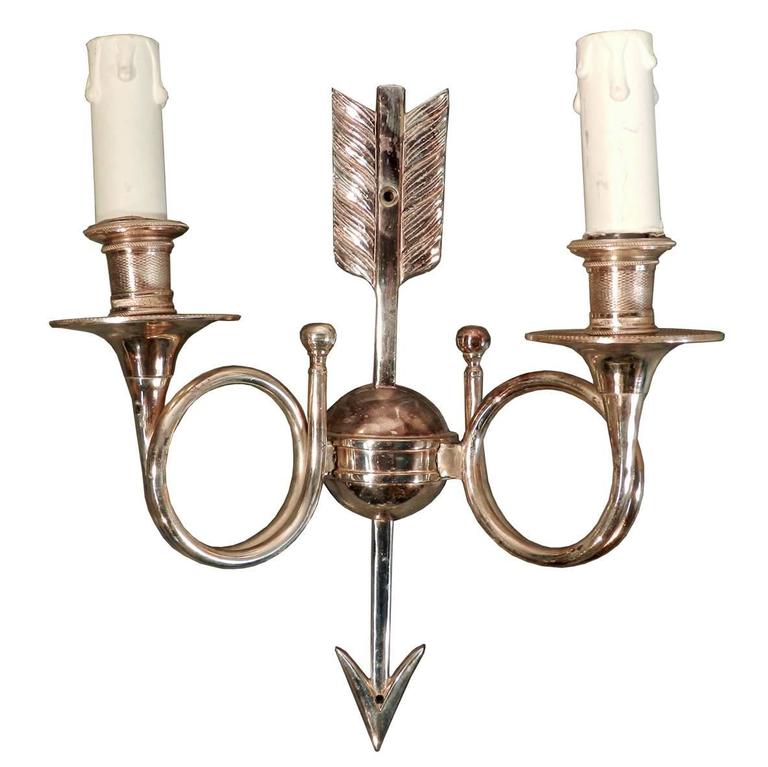 6 Neo Classic Wall Lamps In Silver Bronze, Monogrammed Circa 1960-photo-2