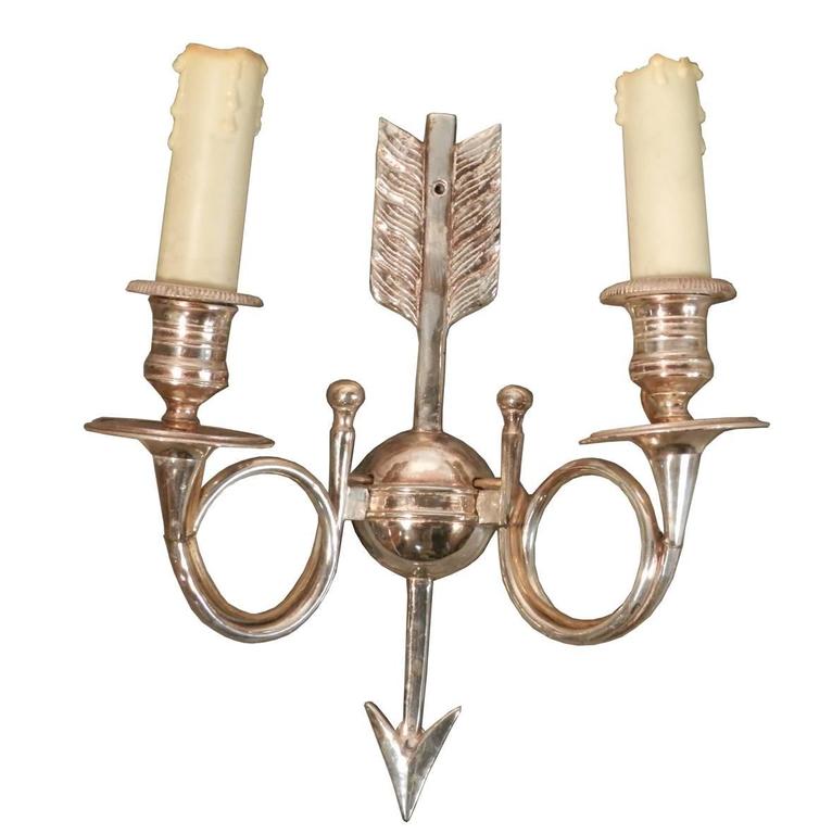 6 Neo Classic Wall Lamps In Silver Bronze, Monogrammed Circa 1960-photo-3