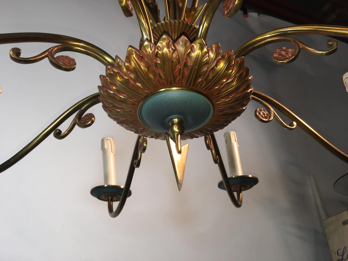 Chandelier Art Deco In Lacquered Metal And Brass Circa 1950-photo-4