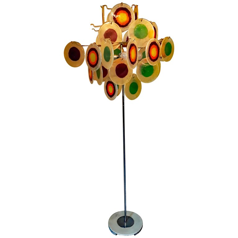 Lampadaire Italien , En Métal Chromé Et Pastilles En Plastiques Coloré Circa 1960/1970