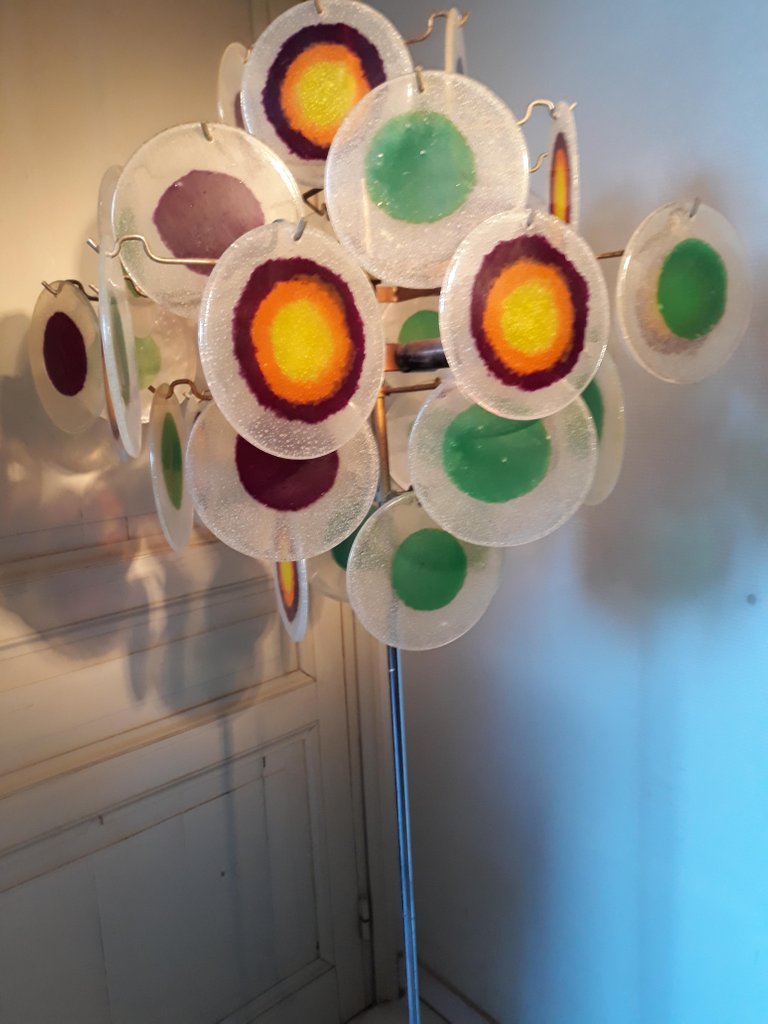 Italian Floor Lamp, Chromed Metal And Colored Plastic Tablets Circa 1960/1970-photo-2