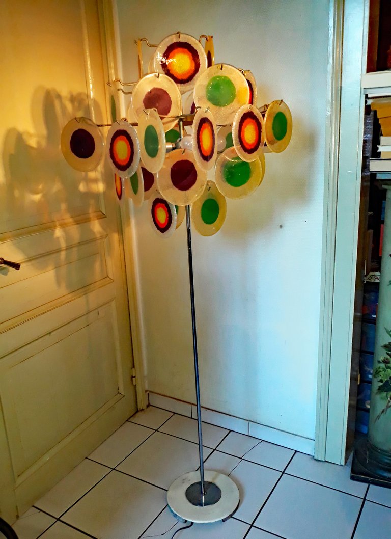 Italian Floor Lamp, Chromed Metal And Colored Plastic Tablets Circa 1960/1970-photo-3