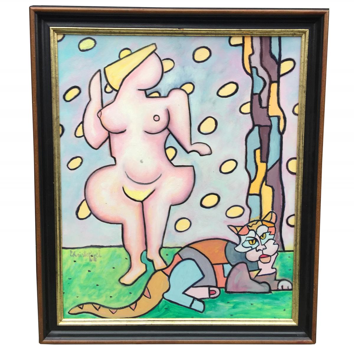 Christoffel, Oil On Unalit, Nude Composition, Signed