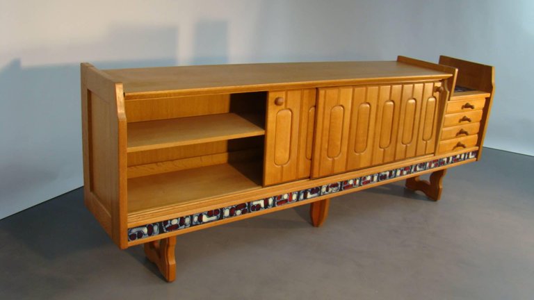 Guillerme And Chambron, Large Oak Sideboard Circa 1970-photo-3