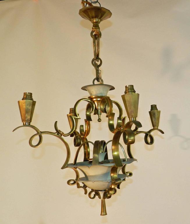 Art Deco Chandelier In Lacquered Metal And Gilt Bronze Circa 1930-photo-4