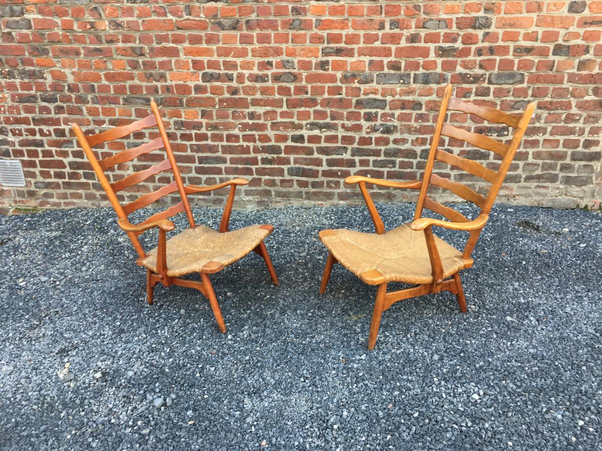 Paolo Buffa, Pair Of Armchairs In Cherry And Straw, Circa 1950/19560-photo-3