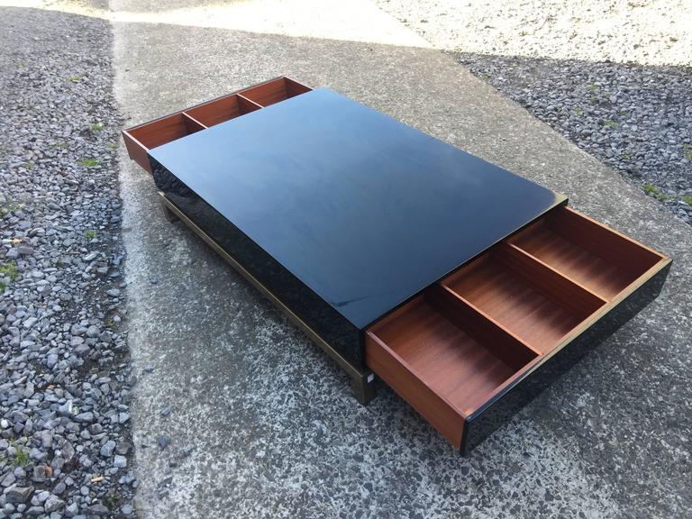 Guy Lefevre, Large Lacquer Salon Table, Mahogany And Steel Circa 1970-photo-1