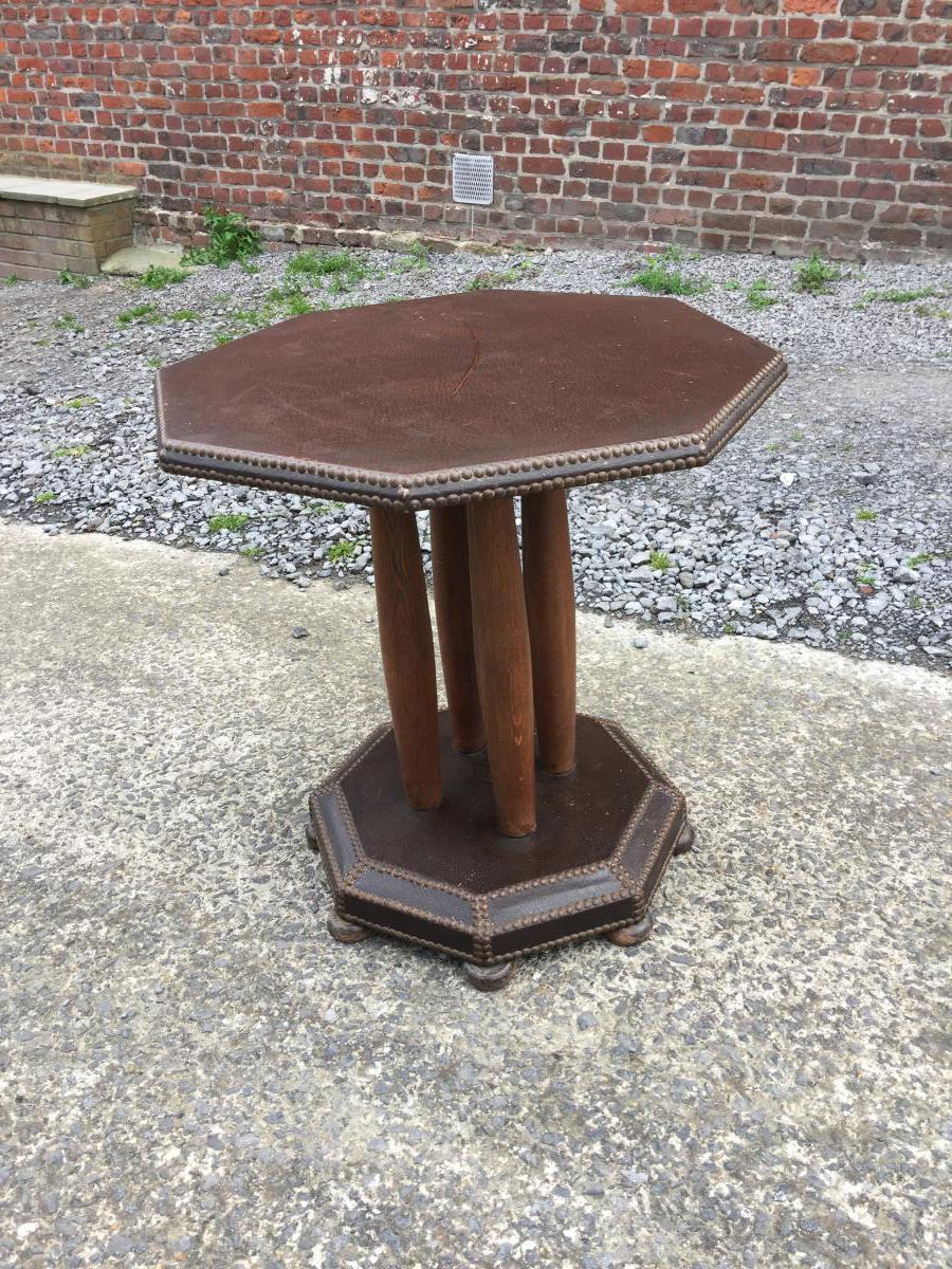 High Art Deco Leather And Oak Pedestal Circa 1930-photo-2