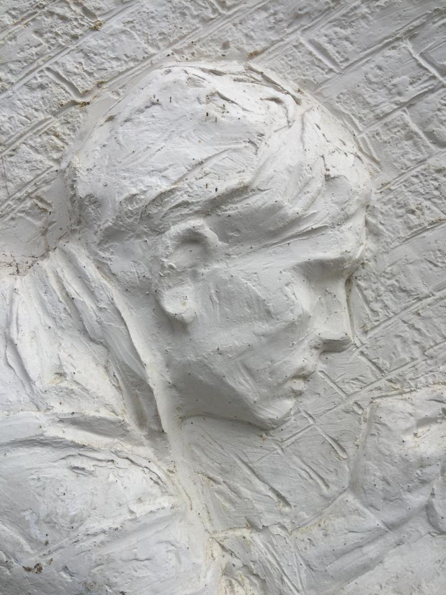 Old Bas Relief Plaster Representative A Mason, Art Deco Period-photo-4