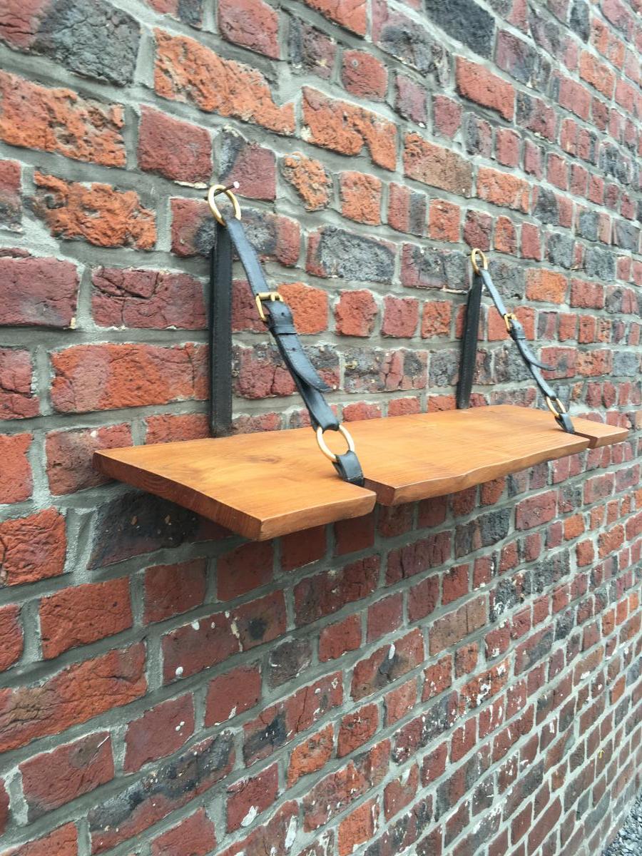 Jacques Adnet, Shelf In Oak, Leather And Brass Circa 1950-photo-2